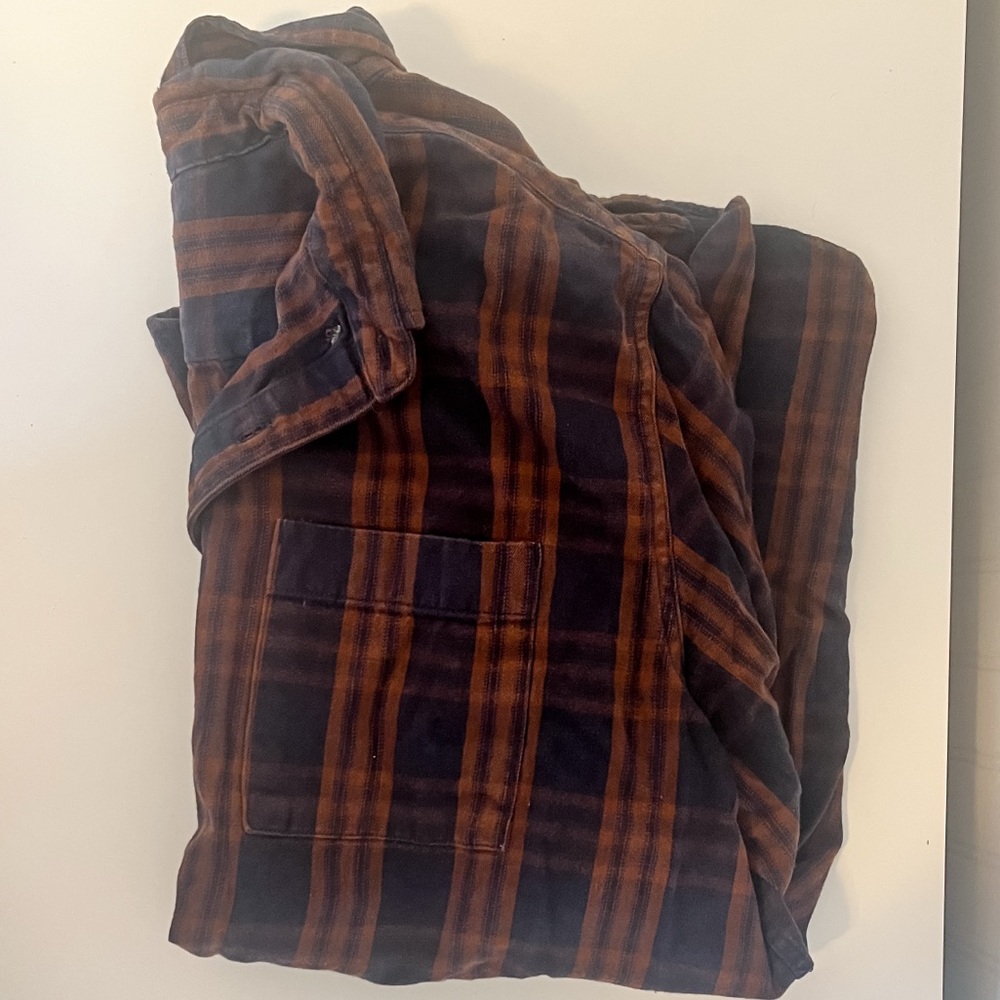 Men's Casual Button Down Shirt - Navy and Brown Plaid (XXL)
